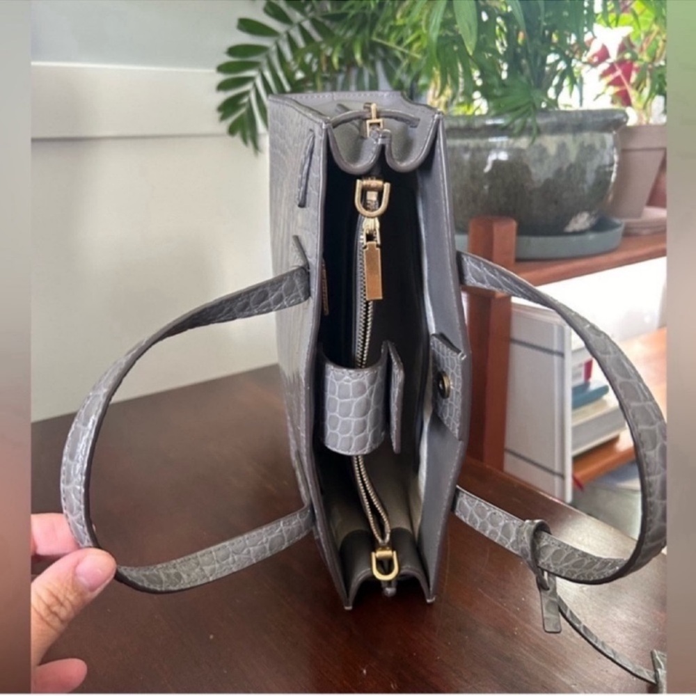 Tory Burch Gray Croc-Embossed Satchel - Picture 10 of 13